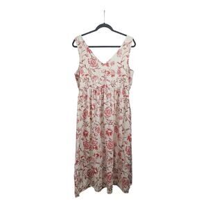Cynthia Rowley Dress 100% Linen Floral V-Neck/Back Side Pockets Side Zip Size 8